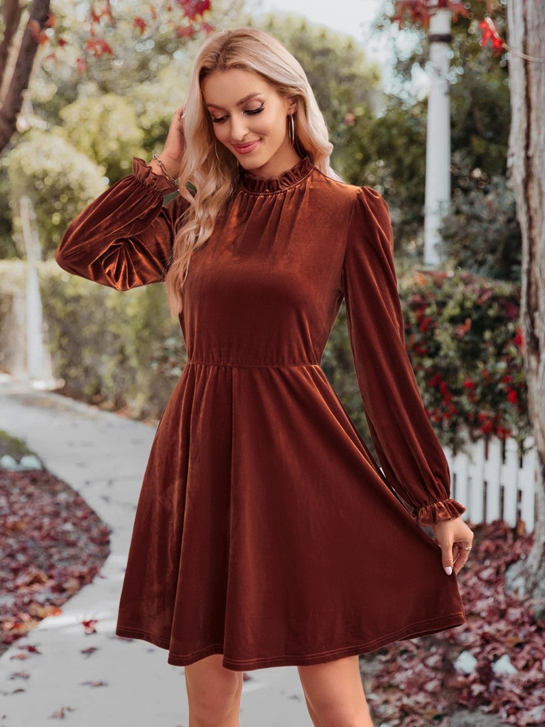 Brown A-Line Polyester Dress