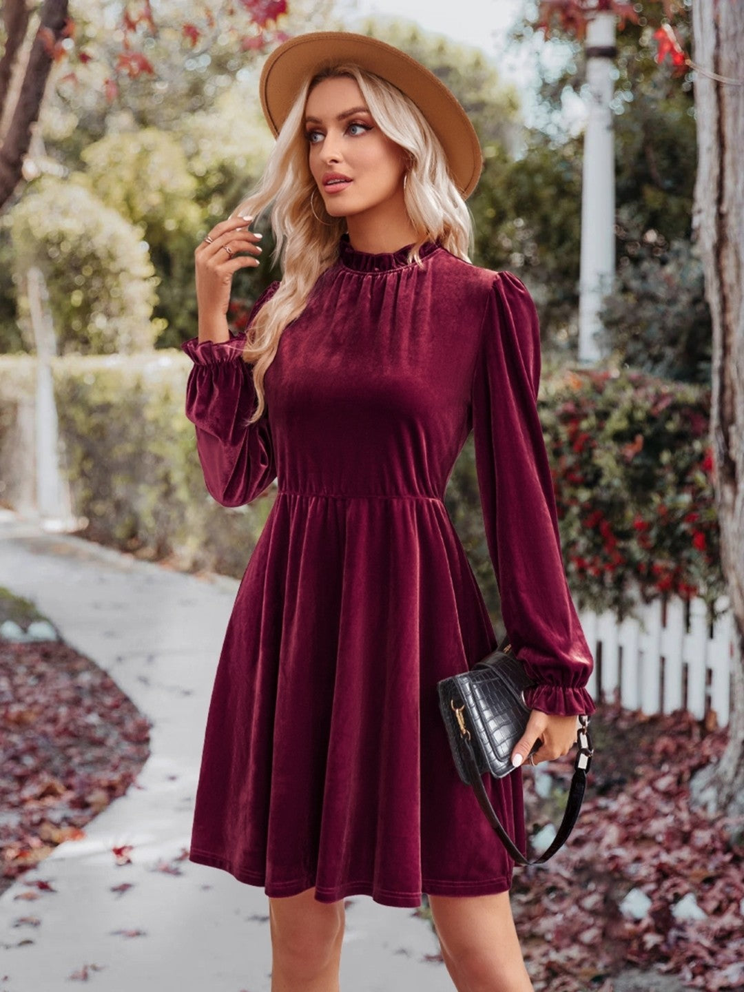 Purple A-Line Polyester Dress
