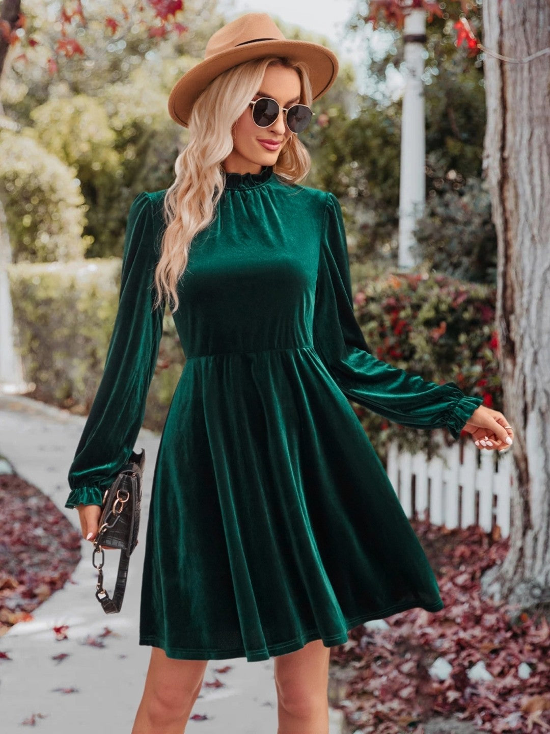 Green A-Line Polyester Round Neck Dress