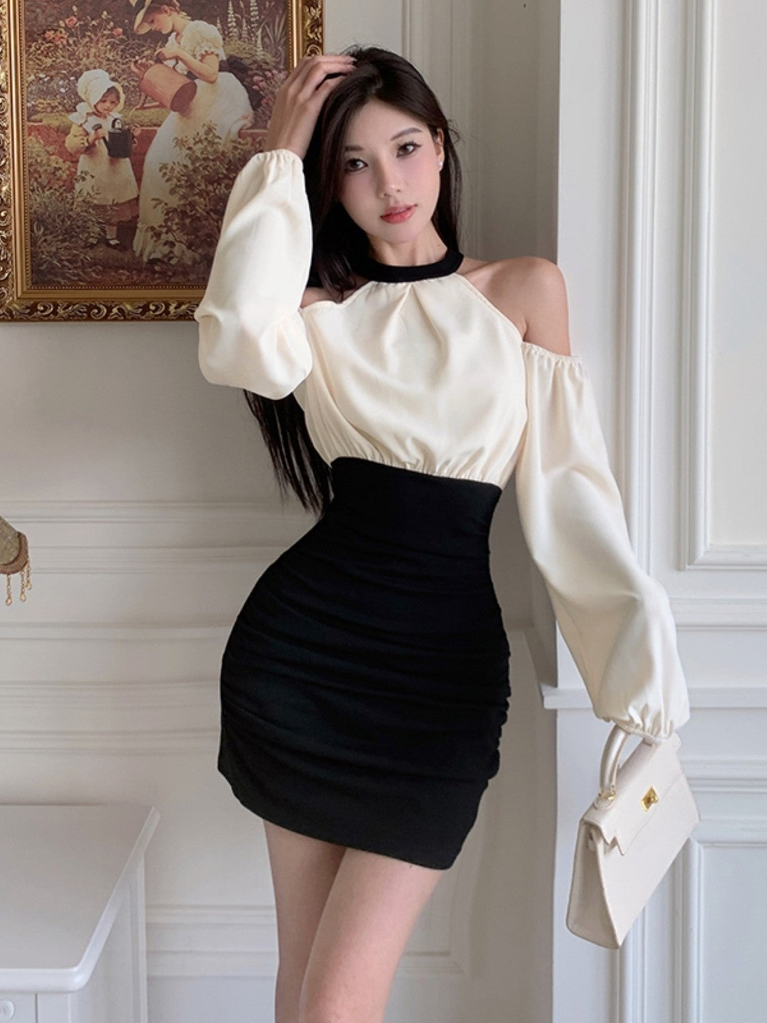 Cream Round Neck Sleeveless Solid Polyester Bodycon Dress