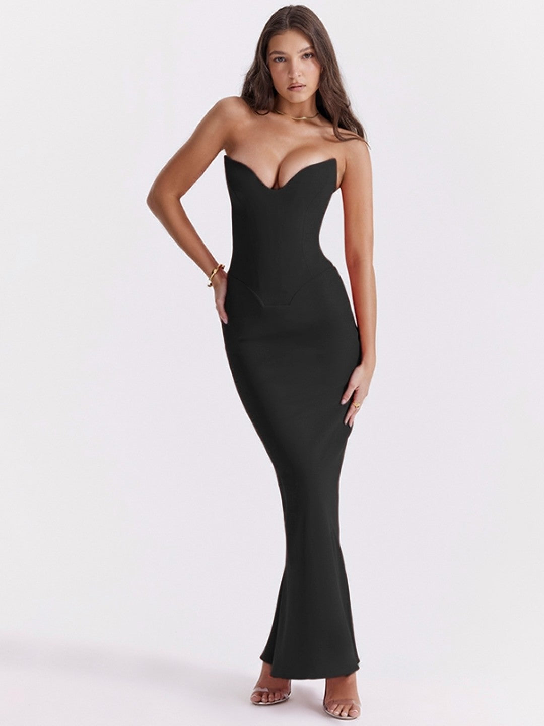 Black Off Shoulder Sleeveless Solid Polyester Bodycon Dress