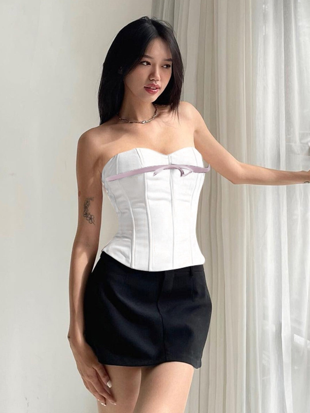 White Off Shoulder Solid Sleeveless Polyester Top