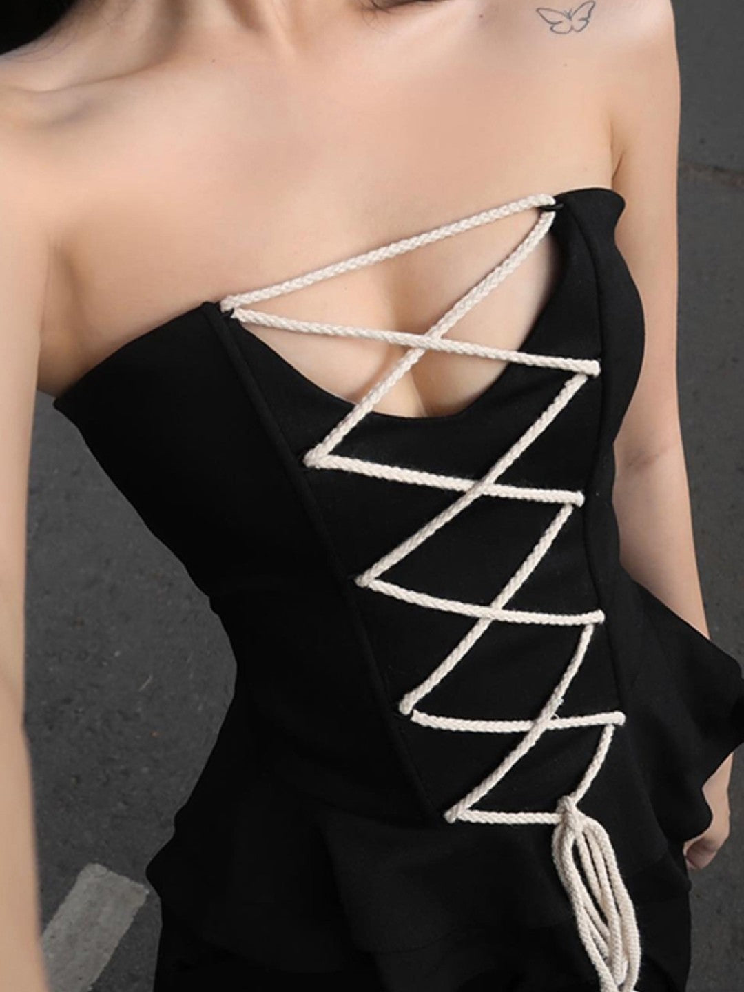 Black Shoulder Straps Solid Sleeveless Polyester Top