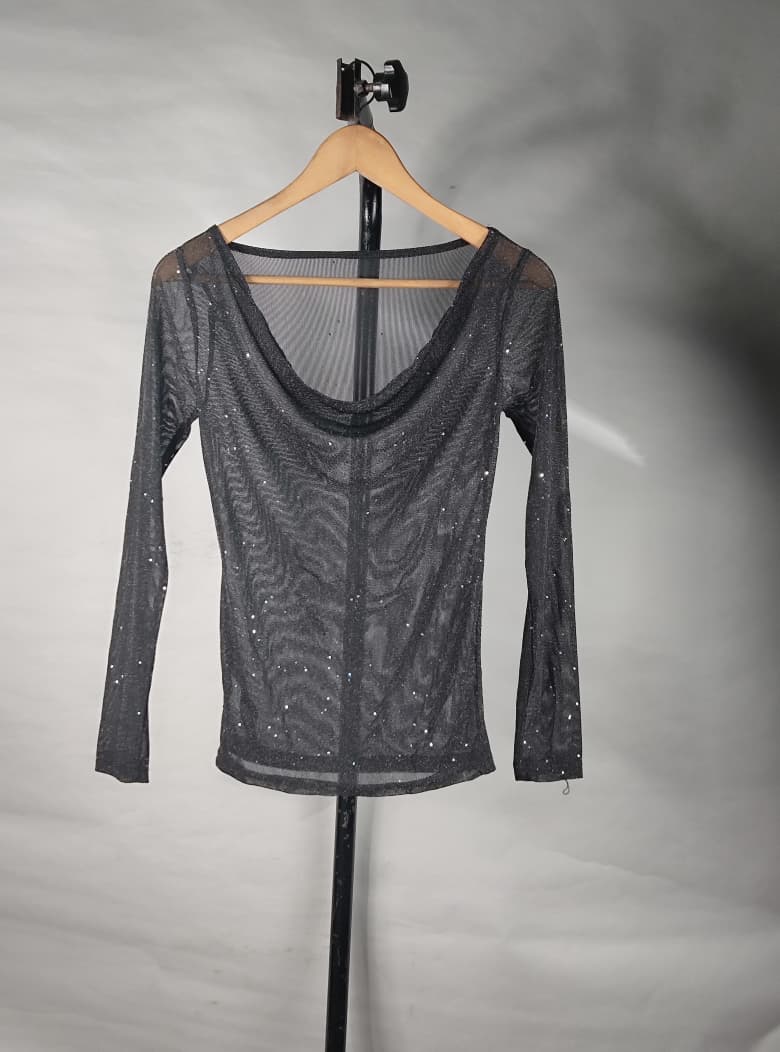 BLACK EMBLISHED COWL NECK PARTY WEAR TOP