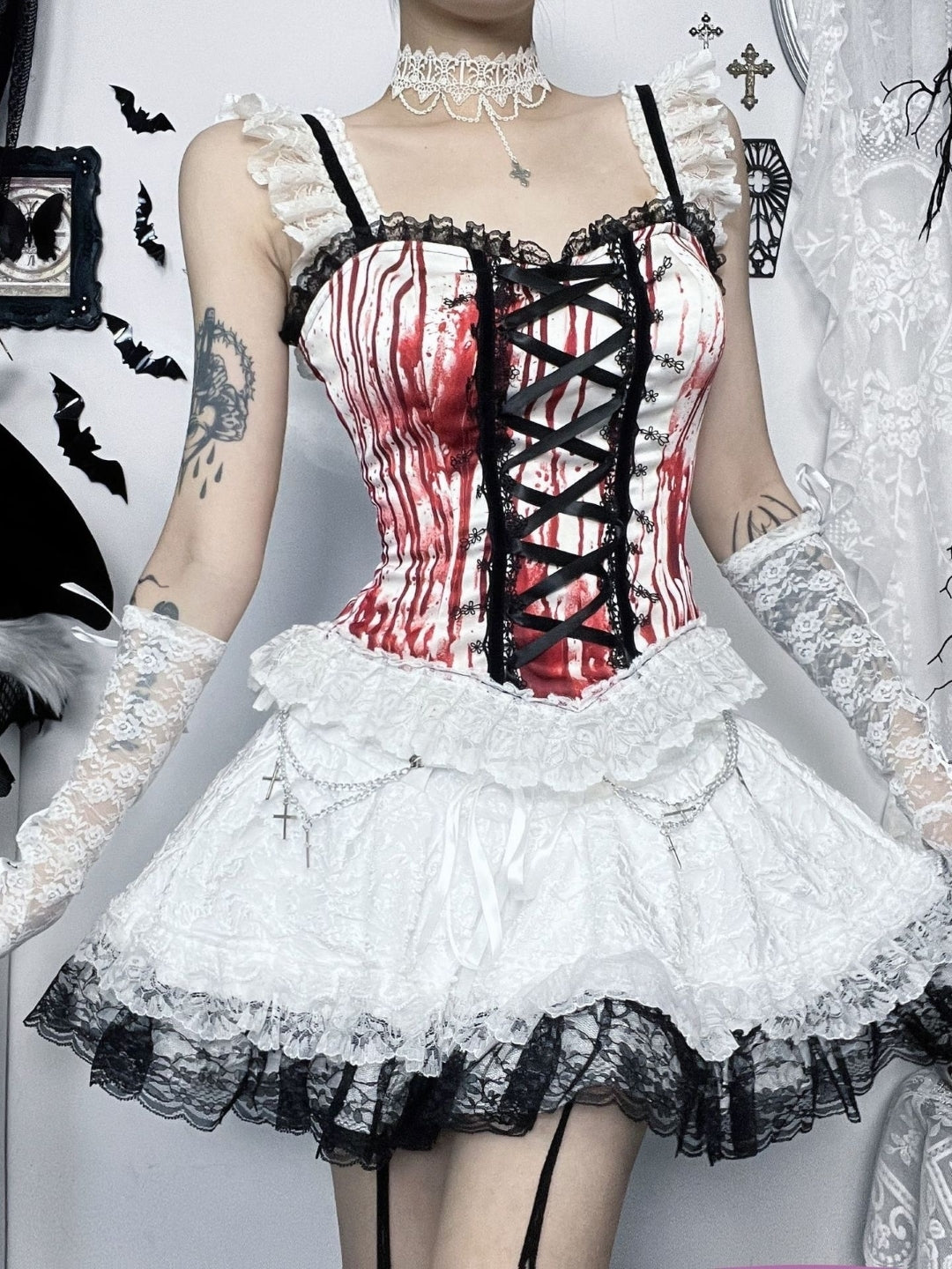 White Solid Above Knee Polyester Skirt