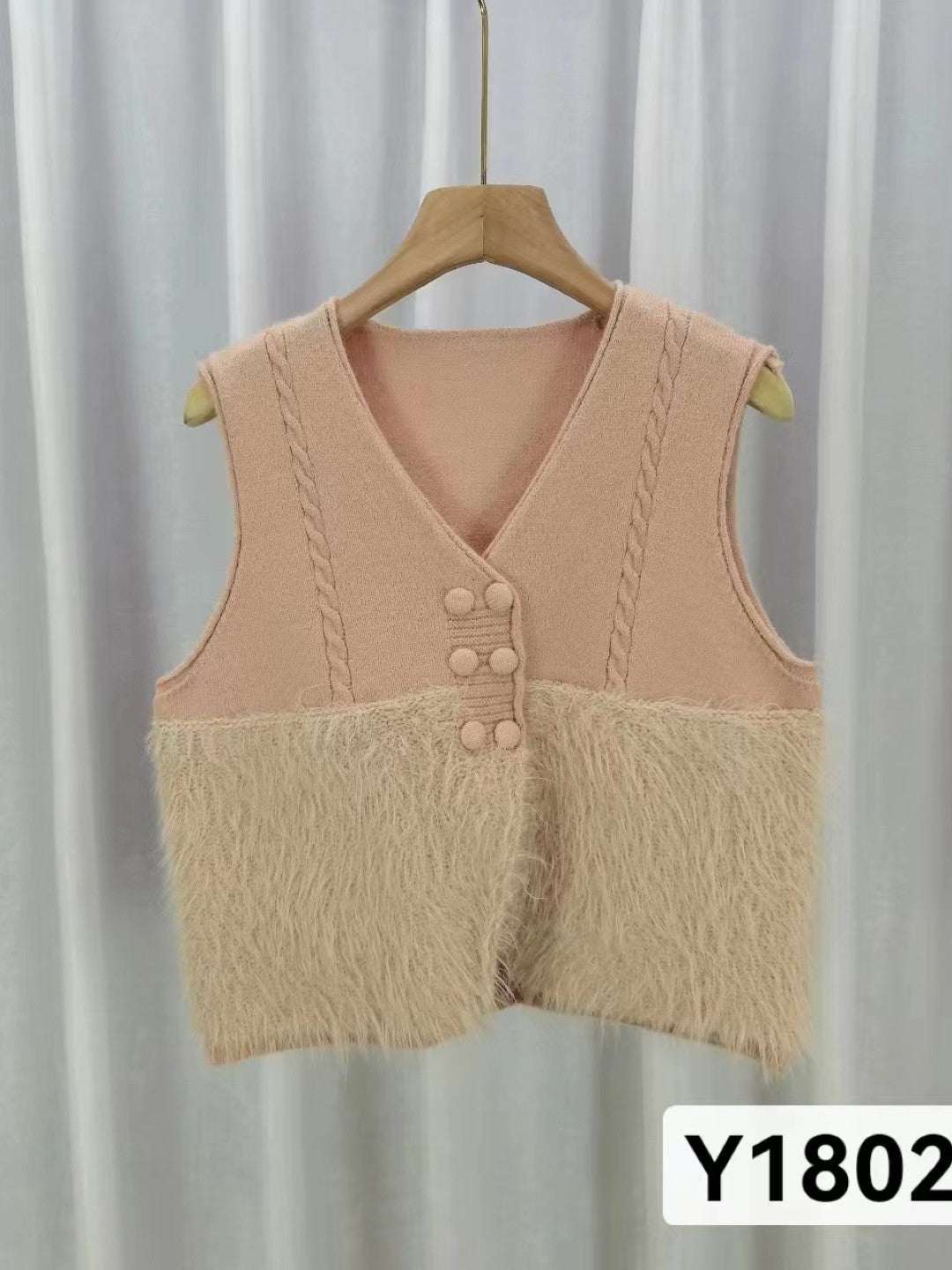 Brown Nylon V-Neck Sleeveless Solid Top