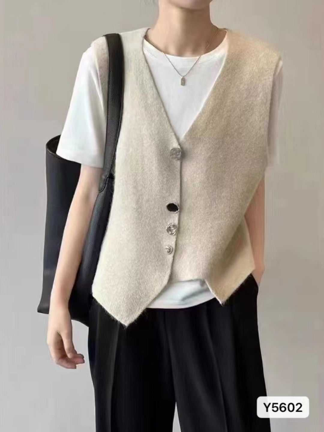 Cream V-Neck Sleeveless Solid Top