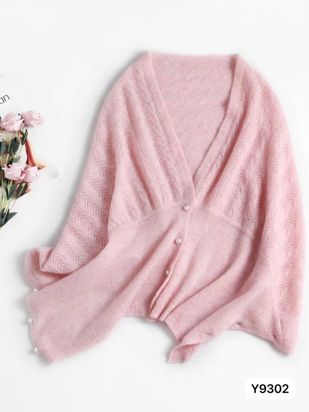 Pink V-Neck Three-Quarter Sleeves Solid Top