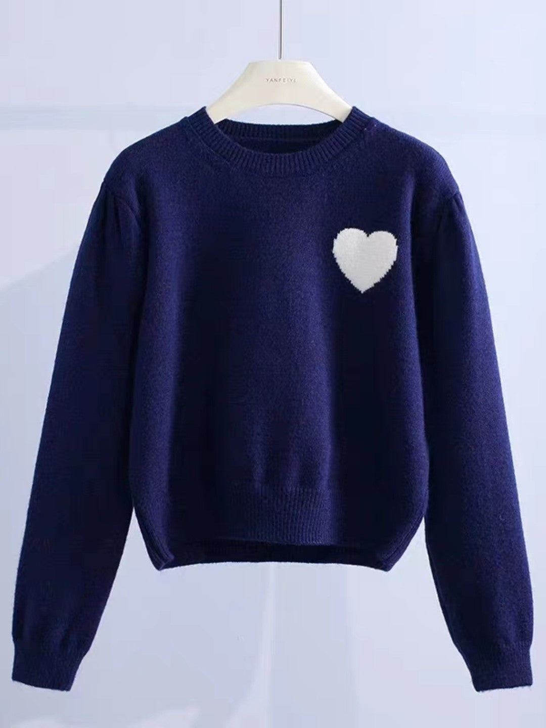 Navy Blue Round Neck Long Sleeves Geometric Top