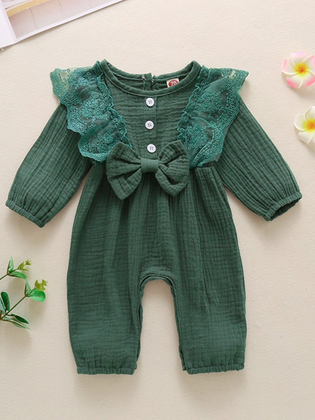 Green Regular Polyester Rompers