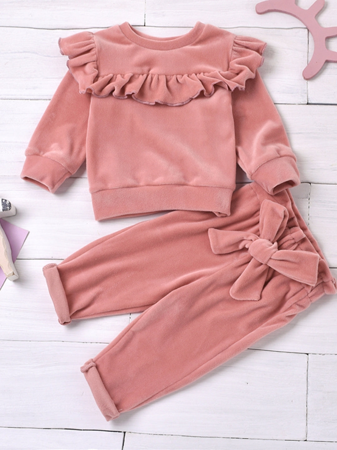 Pink Round Neck Long Sleeves Pure Cotton Top & Trousers Set