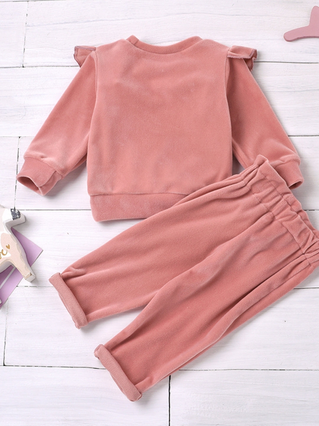 Pink Round Neck Long Sleeves Pure Cotton Top & Trousers Set