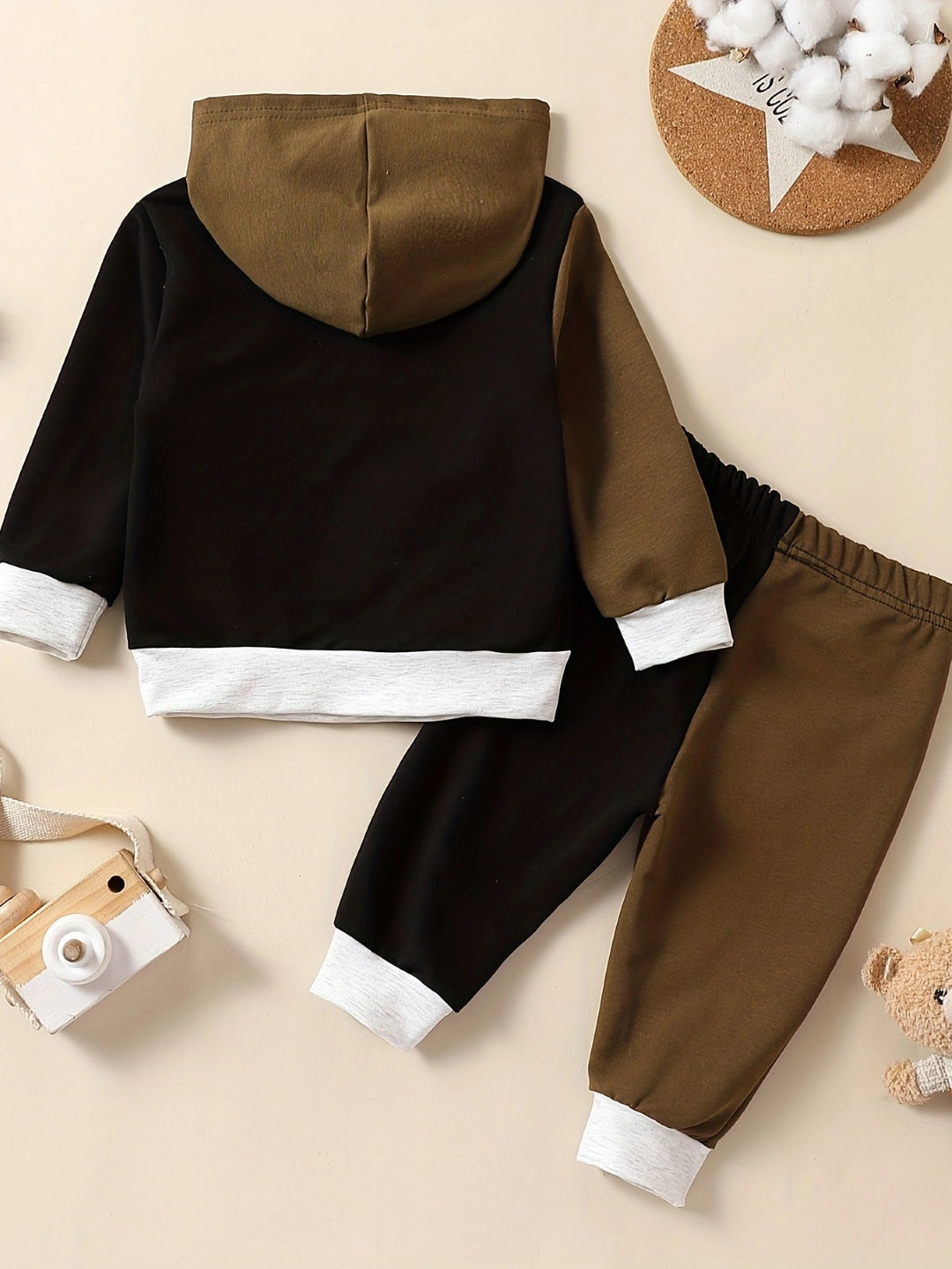 Brown Hood Long Sleeves Pure Cotton Top & Trousers Set