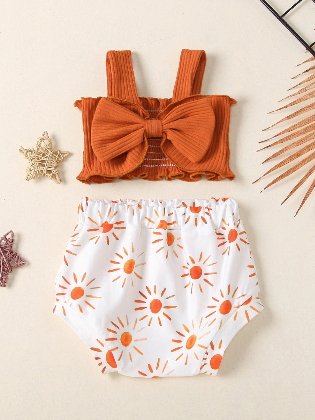 Orange Shoulder Straps Sleeveless Pure Cotton Top & Shorts Set