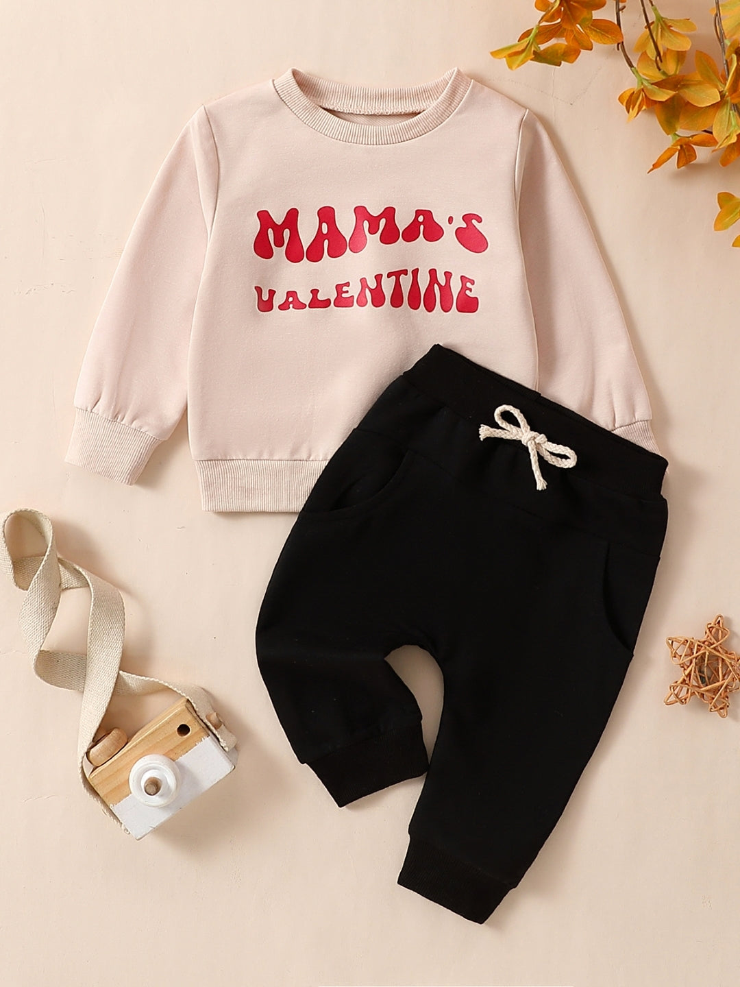 Pink Round Neck Long Sleeves Pure Cotton Top & Trousers Set