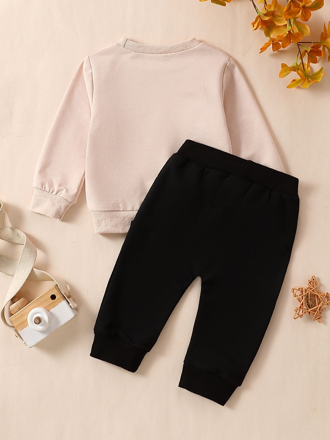 Pink Round Neck Long Sleeves Pure Cotton Top & Trousers Set