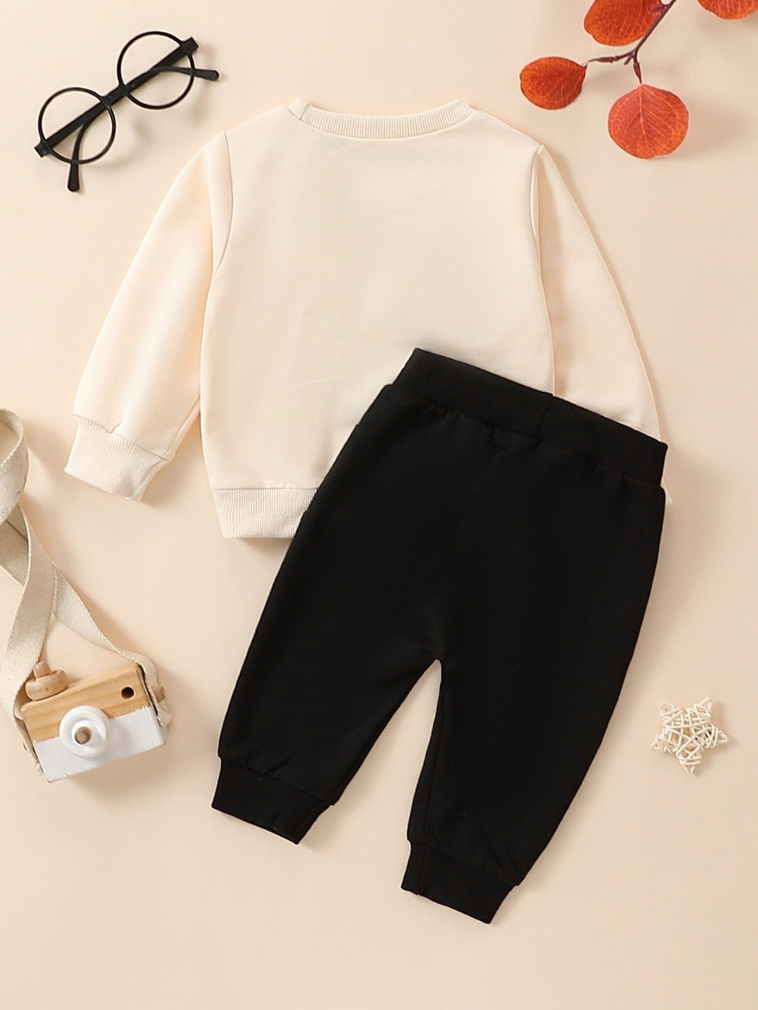 Cream Round Neck Long Sleeves Pure Cotton Top & Trousers Set