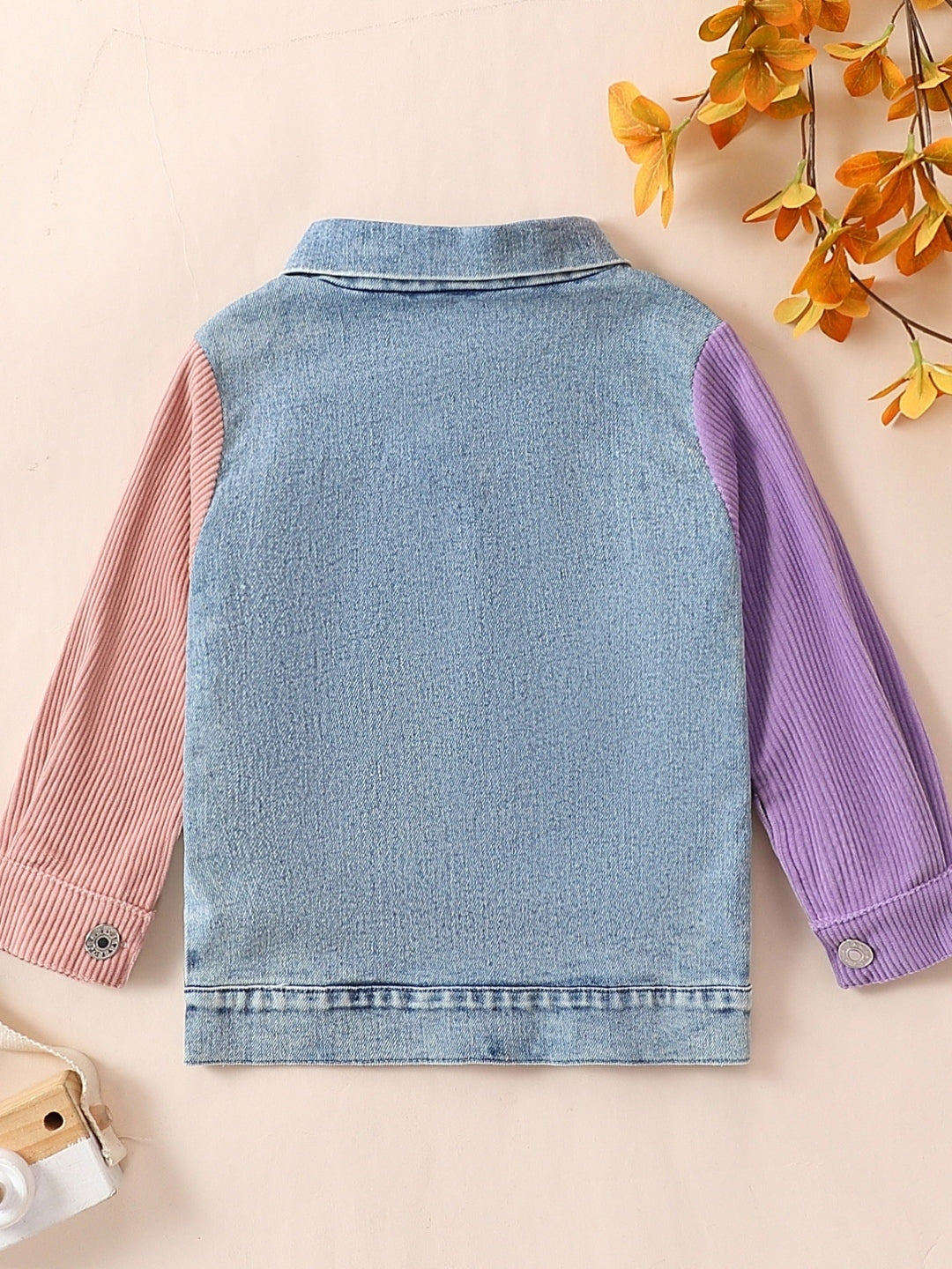 Purple Shirt Collar Colourblocked Long Sleeves Cotton Top