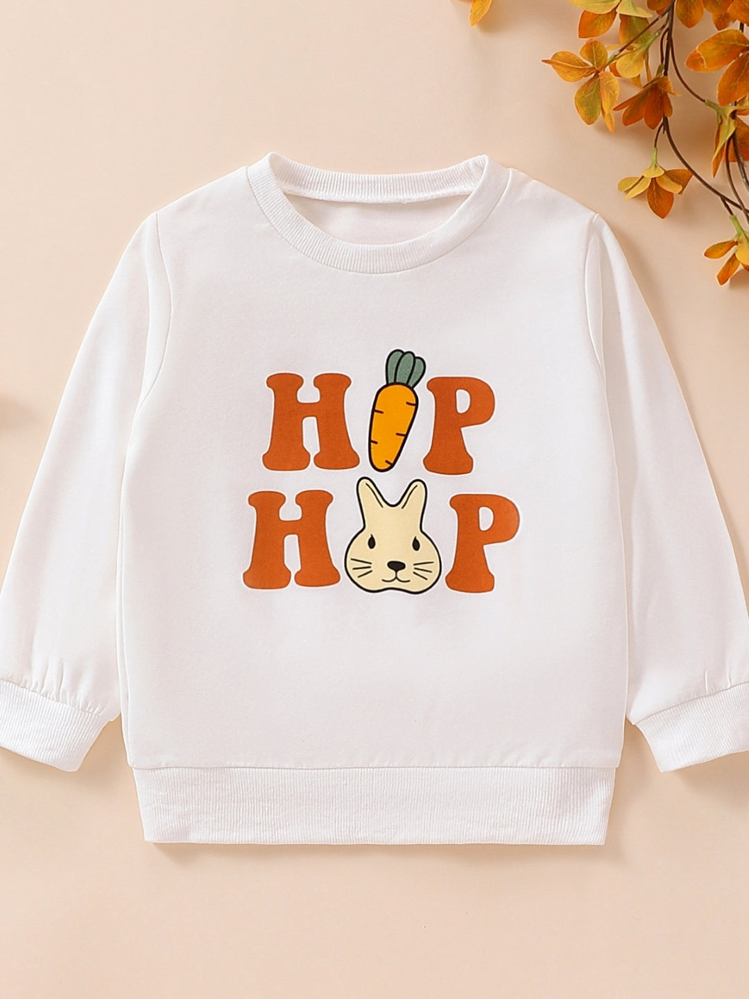 White Round Neck Long Sleeves Printed Cotton Sweatshirt