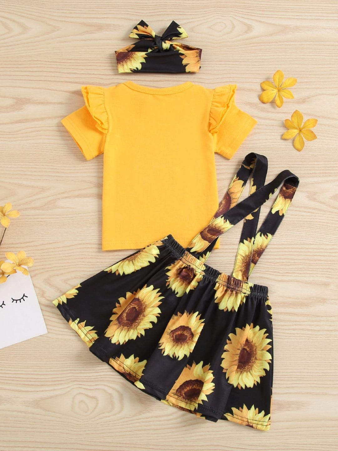 Yellow Round Neck Short Sleeves Pure Cotton Top & Skirt Set