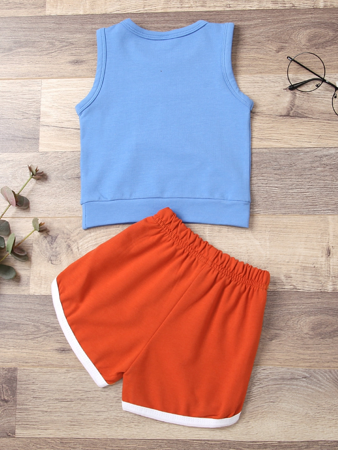 Blue Round Neck Sleeveless Pure Cotton Top & Shorts Set