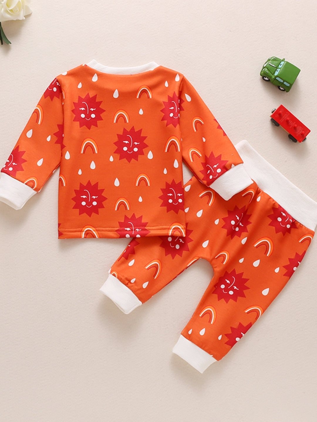 Orange Round Neck Long Sleeves Pure Cotton Top & Trousers Set