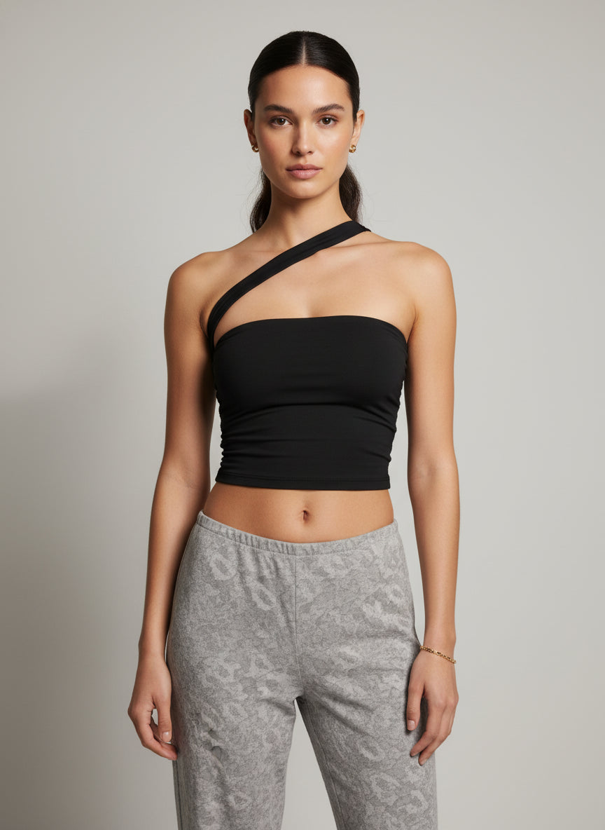 Black One Shoulder Crop Top