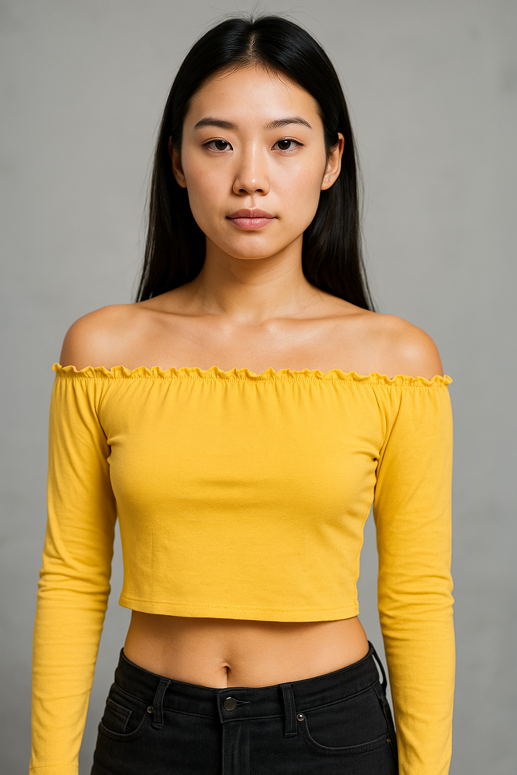 YELLOW OFF SHOULDER CROP TOP FOR WOMEN