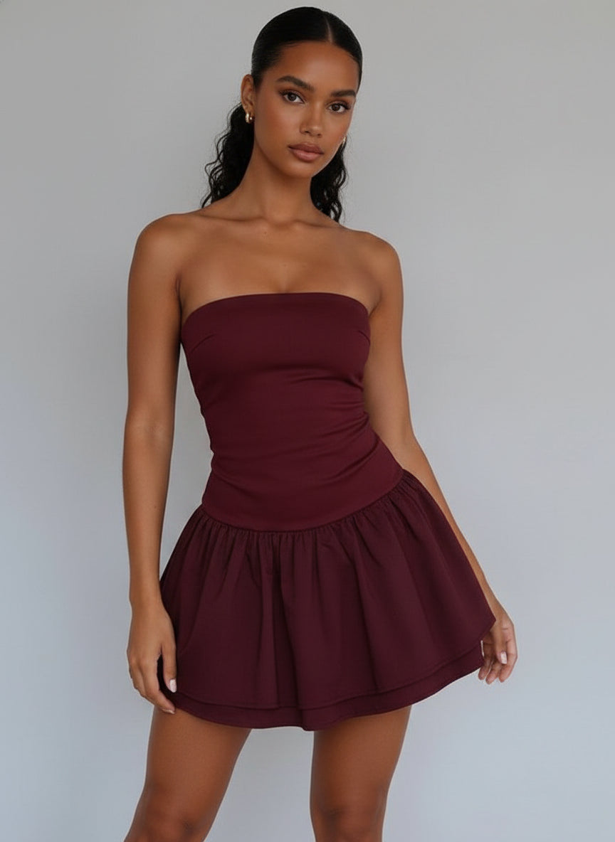 Maroon Off-Shoulder A-Line Dress