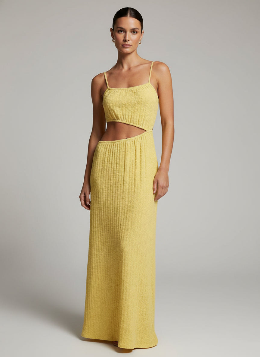 Yellow Shoulder Straps Sleeveless Sheath Maxi Dress