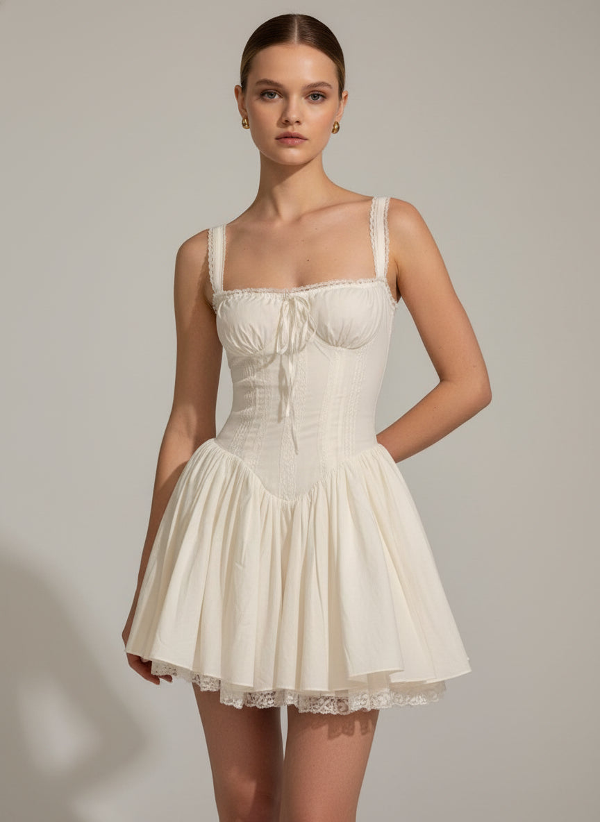 White Lace Sweetheart Mini Crinoline Dress