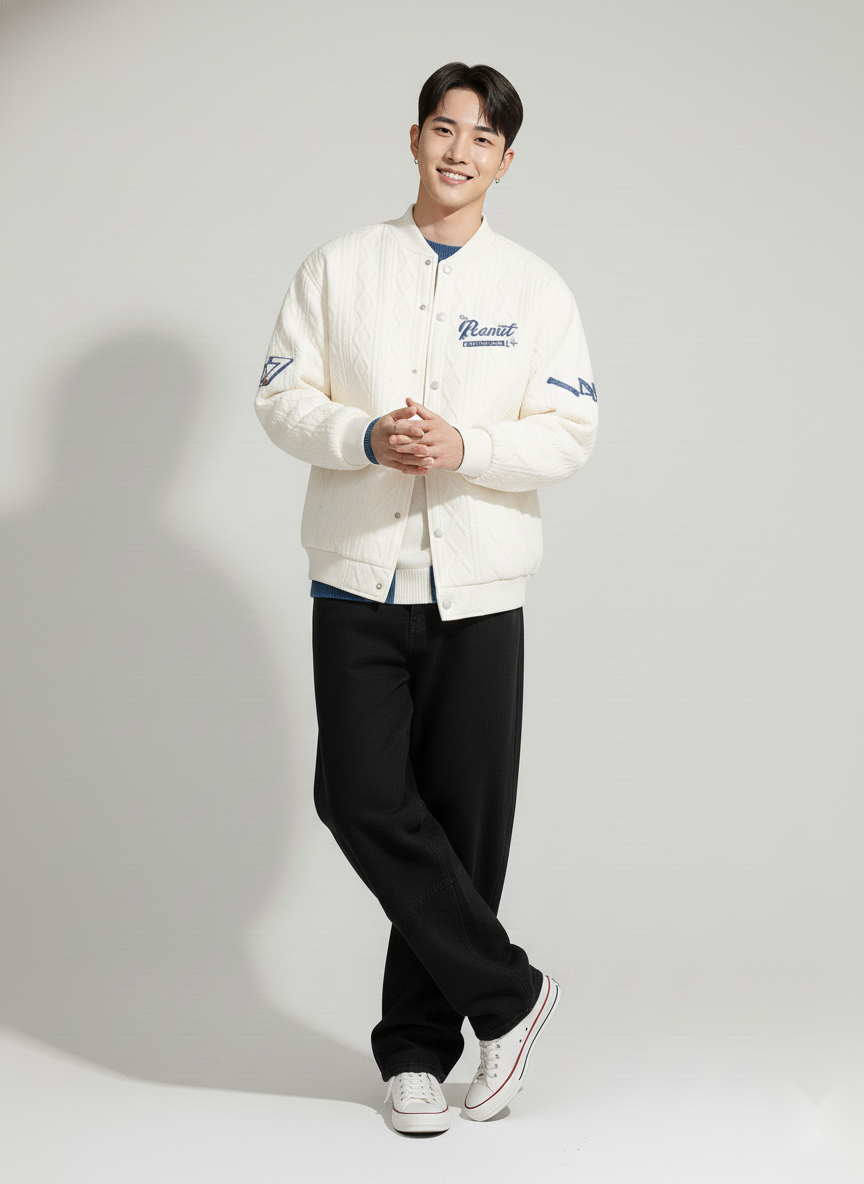 White Stand Collar Long Sleeves Printed Cotton Open Front Jacket